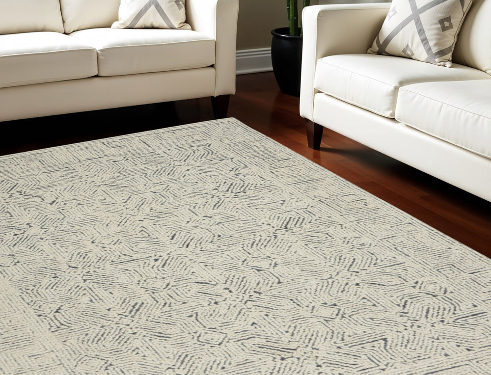 Homeroots 8' Stunning Navy Blue And Ivory Wool Abstract Area Rug For Modern Home Décor And Cozy Living Spaces 8' X 12' Wool 553489