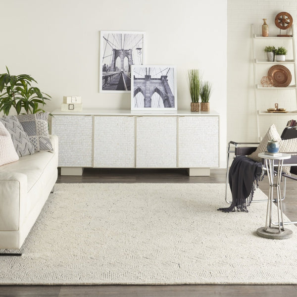 HomeRoots 8' Navy Blue and Ivory Wool Abstract Area Rug - Modern Luxury for Living Spaces, Durable & Soft 8' X 12' 553489
