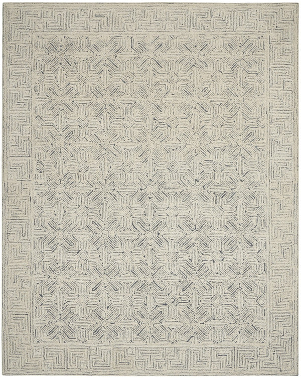 HomeRoots 8' Navy Blue and Ivory Wool Abstract Area Rug - Modern Luxury for Living Spaces, Durable & Soft 8' X 12' 553489