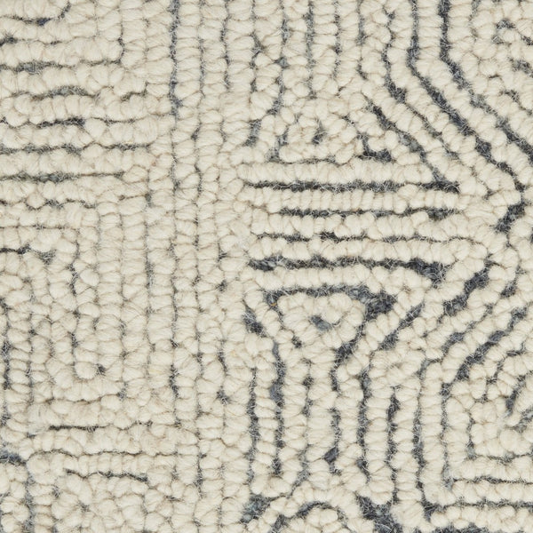 HomeRoots 8' Navy Blue and Ivory Wool Abstract Runner Rug - Modern, Soft, Durable for Hallways & Entryways 553491