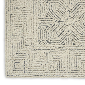 HomeRoots 8' Navy Blue and Ivory Wool Abstract Runner Rug - Modern, Soft, Durable for Hallways & Entryways 553491
