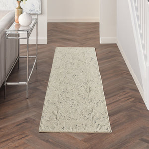 HomeRoots 8' Navy Blue and Ivory Wool Abstract Runner Rug - Modern, Soft, Durable for Hallways & Entryways 553491