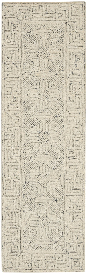 HomeRoots 8' Navy Blue and Ivory Wool Abstract Runner Rug - Modern, Soft, Durable for Hallways & Entryways 553491