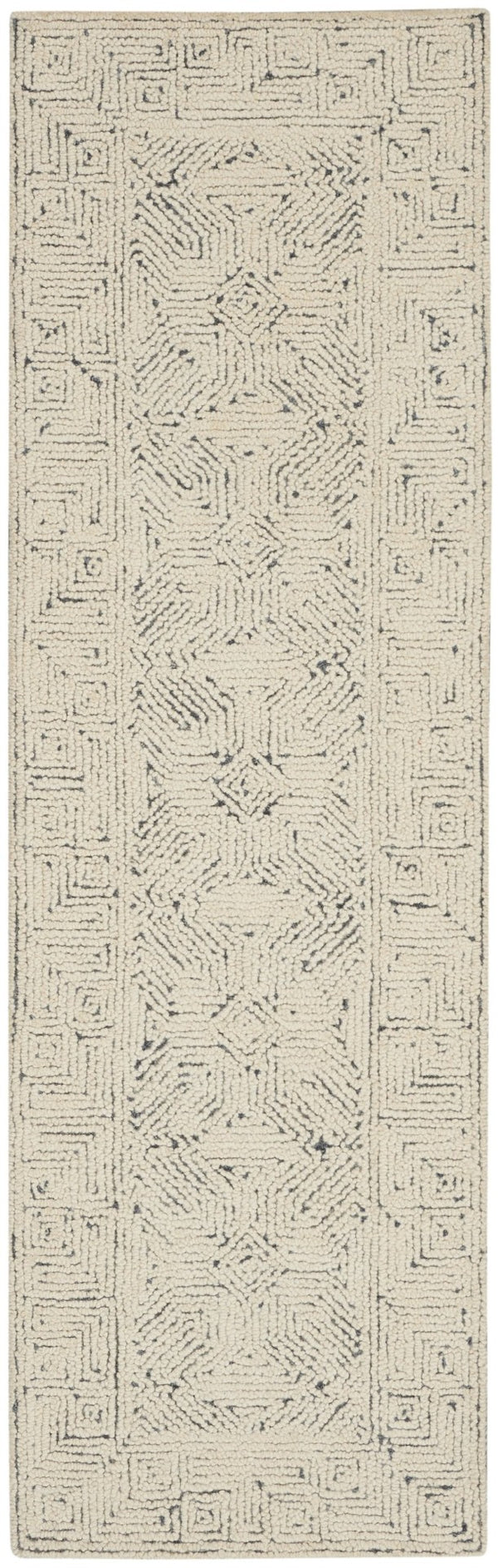 HomeRoots 8' Navy Blue and Ivory Wool Abstract Runner Rug - Modern, Soft, Durable for Hallways & Entryways 553491