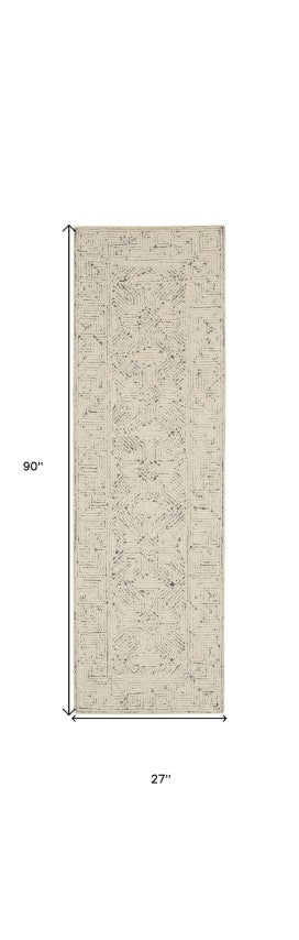 Homeroots 8' Navy Blue And Ivory Abstract Wool Runner Rug – Modern Design For Hallways, Cabinets, And More!  Wool 553491