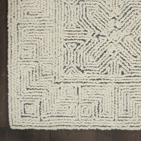 HomeRoots 8' Navy Blue and Ivory Wool Abstract Runner Rug - Modern, Soft, Durable for Hallways & Entryways 553491