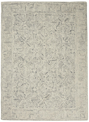 Homeroots 8' Stunning Navy Blue And Ivory Wool Abstract Area Rug For Modern Home Décor And Cozy Living Spaces 5' X 7' Wool 553492