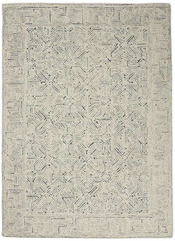 Homeroots 8' Stunning Navy Blue And Ivory Wool Abstract Area Rug For Modern Home Décor And Cozy Living Spaces 5' X 7' Wool 553492