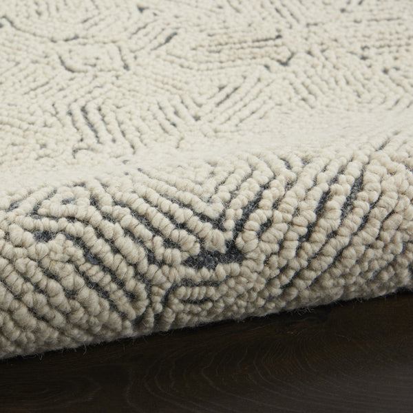 HomeRoots 8' Navy Blue and Ivory Wool Abstract Area Rug - Modern Luxury for Living Spaces, Durable & Soft 5' X 7' 553492