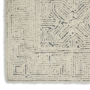HomeRoots 8' Navy Blue and Ivory Wool Abstract Area Rug - Modern Luxury for Living Spaces, Durable & Soft 5' X 7' 553492