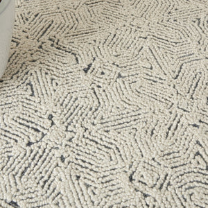 HomeRoots 8' Navy Blue and Ivory Wool Abstract Area Rug - Modern Luxury for Living Spaces, Durable & Soft 5' X 7' 553492