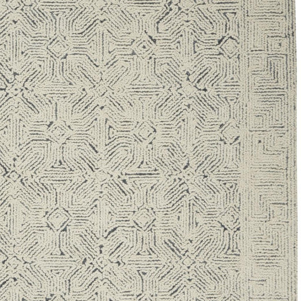 HomeRoots 8' Navy Blue and Ivory Wool Abstract Area Rug - Modern Luxury for Living Spaces, Durable & Soft 5' X 7' 553492