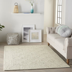 HomeRoots 8' Navy Blue and Ivory Wool Abstract Area Rug - Modern Luxury for Living Spaces, Durable & Soft 5' X 7' 553492