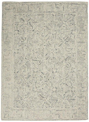 HomeRoots 8' Navy Blue and Ivory Wool Abstract Area Rug - Modern Luxury for Living Spaces, Durable & Soft 5' X 7' 553492