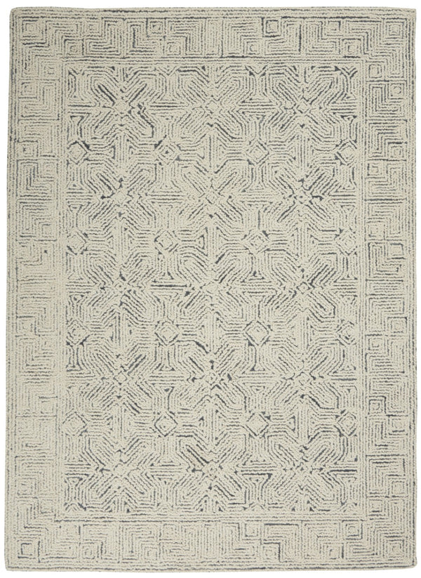 HomeRoots 8' Navy Blue and Ivory Wool Abstract Area Rug - Modern Luxury for Living Spaces, Durable & Soft 5' X 7' 553492
