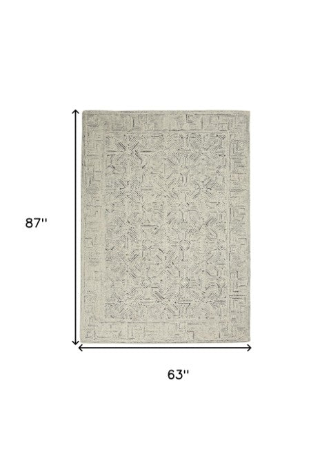 Homeroots 8' Stunning Navy Blue And Ivory Wool Abstract Area Rug For Modern Home Décor And Cozy Living Spaces 5' X 7' Wool 553492