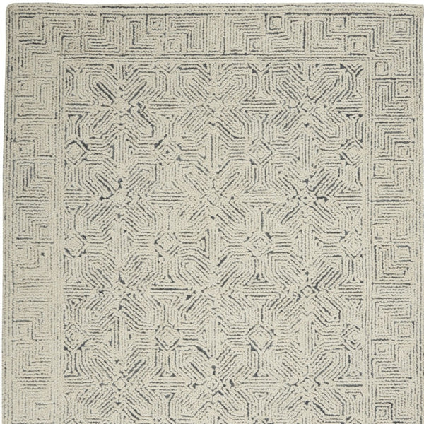 Homeroots 8' Stunning Navy Blue And Ivory Wool Abstract Area Rug For Modern Home Décor And Cozy Living Spaces 4' X 6' Wool 553493