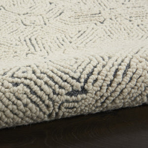 HomeRoots 8' Navy Blue and Ivory Wool Abstract Area Rug - Modern Luxury for Living Spaces, Durable & Soft 4' X 6' 553493