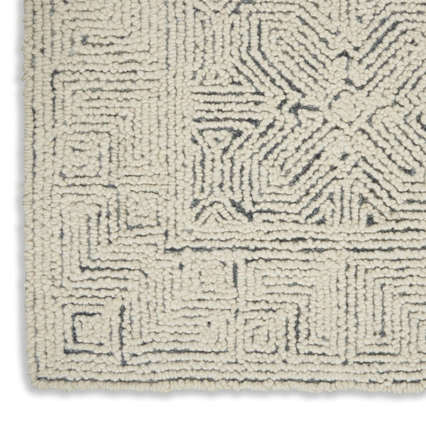 HomeRoots 8' Navy Blue and Ivory Wool Abstract Area Rug - Modern Luxury for Living Spaces, Durable & Soft 4' X 6' 553493