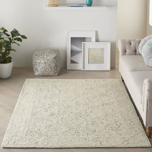 HomeRoots 8' Navy Blue and Ivory Wool Abstract Area Rug - Modern Luxury for Living Spaces, Durable & Soft 4' X 6' 553493