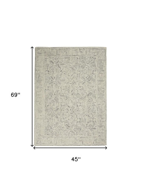 Homeroots 8' Stunning Navy Blue And Ivory Wool Abstract Area Rug For Modern Home Décor And Cozy Living Spaces 4' X 6' Wool 553493