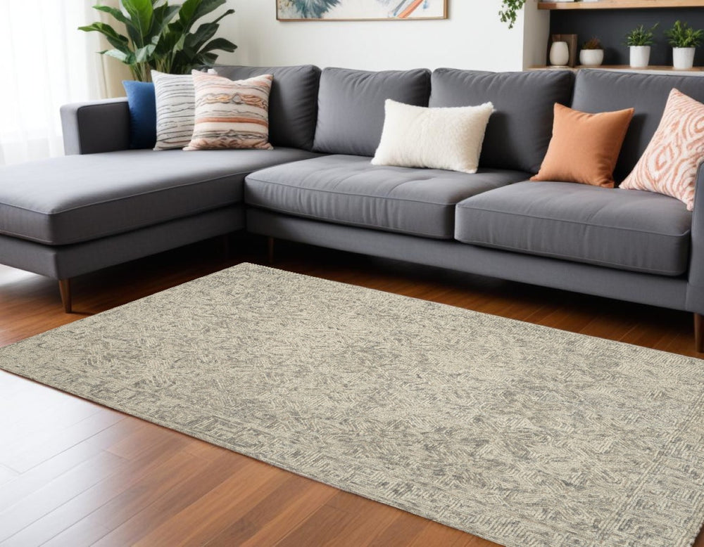 HomeRoots 8' Beige and Gray Wool Area Rug - Modern Abstract Geometric Design for Luxe Living Spaces 8' X 12' 553494
