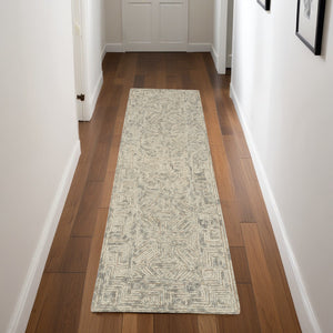 Homeroots 8' Beige And Gray Wool Abstract Geometric Runner Rug - Modern Style For Hallways, Laundry & More!  Wool 553496