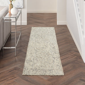 HomeRoots 8' Beige and Gray Wool Runner Rug – Modern Abstract Geometric Design for Hallways and Kitchens 553496