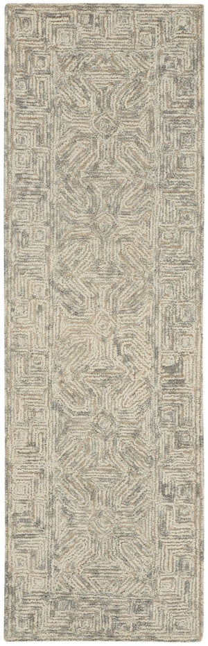 HomeRoots 8' Beige and Gray Wool Runner Rug – Modern Abstract Geometric Design for Hallways and Kitchens 553496