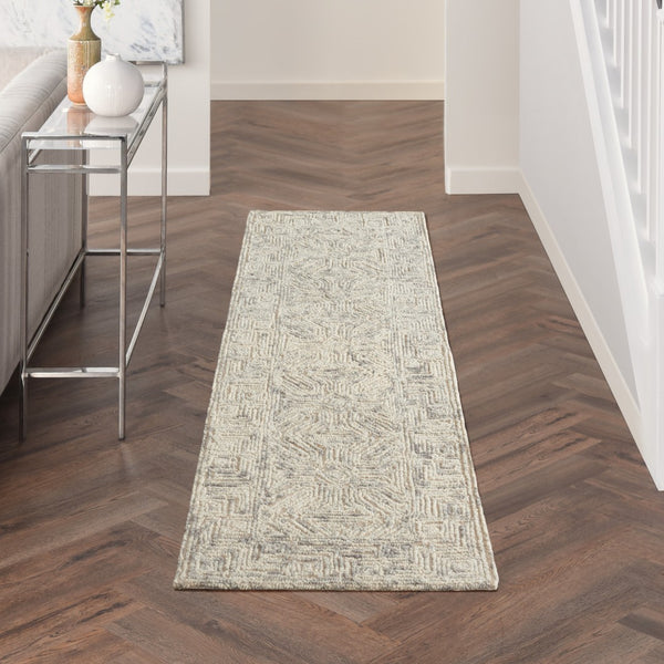 Homeroots 8' Beige And Gray Wool Abstract Geometric Runner Rug - Modern Style For Hallways, Laundry & More!  Wool 553496