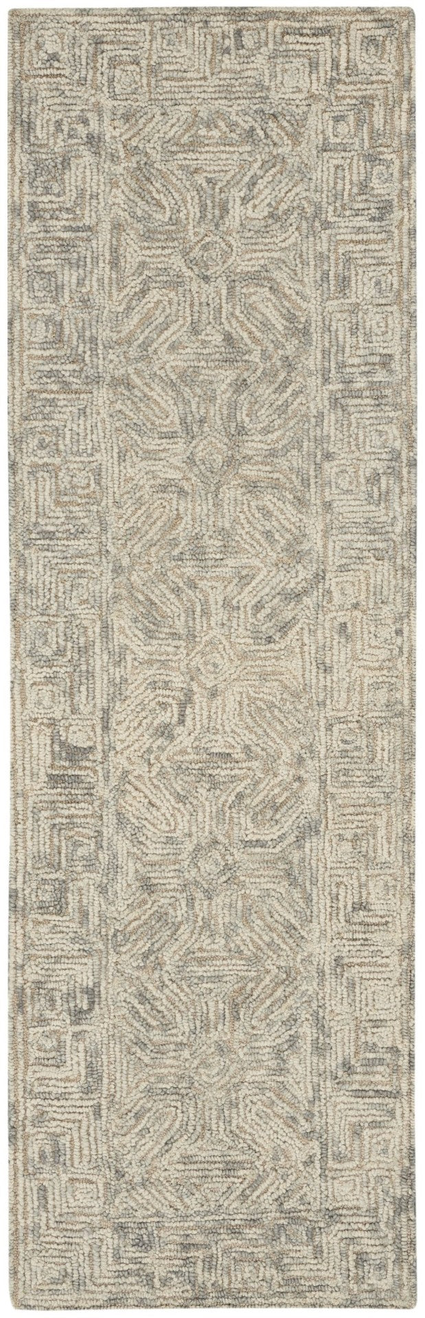 HomeRoots 8' Beige and Gray Wool Runner Rug – Modern Abstract Geometric Design for Hallways and Kitchens 553496