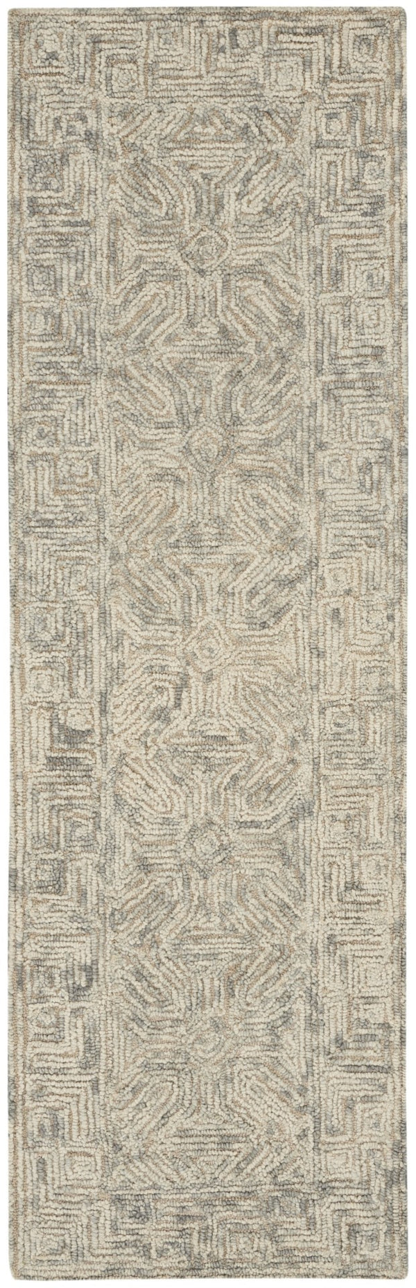Homeroots 8' Beige And Gray Wool Abstract Geometric Runner Rug - Modern Style For Hallways, Laundry & More!  Wool 553496
