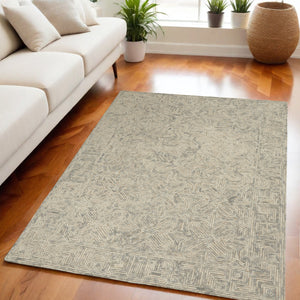 Homeroots 8' Modern Beige And Gray Wool Abstract Geometric Area Rug – Stylish, Warm, And Noise-reducing Decor 5' X 7' Wool 553497