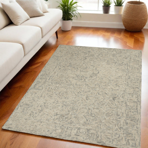 Homeroots 8' Modern Beige And Gray Wool Abstract Geometric Area Rug – Stylish, Warm, And Noise-reducing Decor 5' X 7' Wool 553497