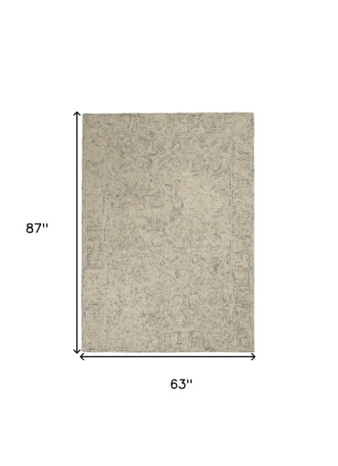 Homeroots 8' Modern Beige And Gray Wool Abstract Geometric Area Rug – Stylish, Warm, And Noise-reducing Decor 5' X 7' Wool 553497