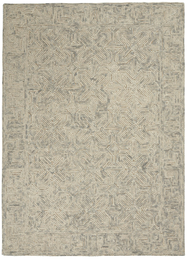HomeRoots 8' Beige and Gray Wool Area Rug - Modern Abstract Geometric Design for Luxe Living Spaces 5' X 7' 553497