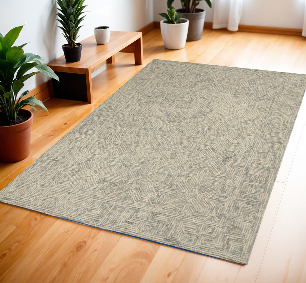 Homeroots 8' Modern Beige And Gray Wool Abstract Geometric Area Rug – Stylish, Warm, And Noise-reducing Decor 4' X 6' Wool 553498