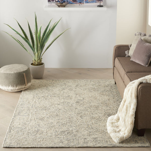 HomeRoots 8' Beige and Gray Wool Area Rug - Modern Abstract Geometric Design for Luxe Living Spaces 4' X 6' 553498