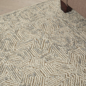 HomeRoots 8' Beige and Gray Wool Area Rug - Modern Abstract Geometric Design for Luxe Living Spaces 4' X 6' 553498
