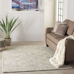 HomeRoots 8' Beige and Gray Wool Area Rug - Modern Abstract Geometric Design for Luxe Living Spaces 4' X 6' 553498