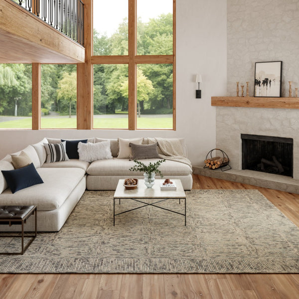 HomeRoots 8' Wool Area Rug in Ivory and Gray - Modern Geometric Design for Stylish Living Spaces & Comfort 8' X 12' 553499