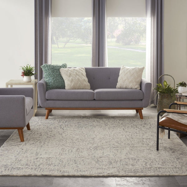 HomeRoots 8' Wool Area Rug in Ivory and Gray - Modern Geometric Design for Stylish Living Spaces & Comfort 8' X 12' 553499