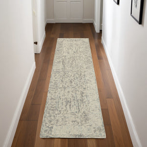Homeroots 8' Ivory And Gray Wool Geometric Runner Rug - Modern Design For Hallways, Laundry Rooms & More!  Wool 553503