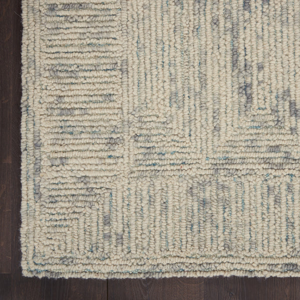 Homeroots 8' Ivory And Gray Wool Geometric Runner Rug - Modern Design For Hallways, Laundry Rooms & More!  Wool 553503