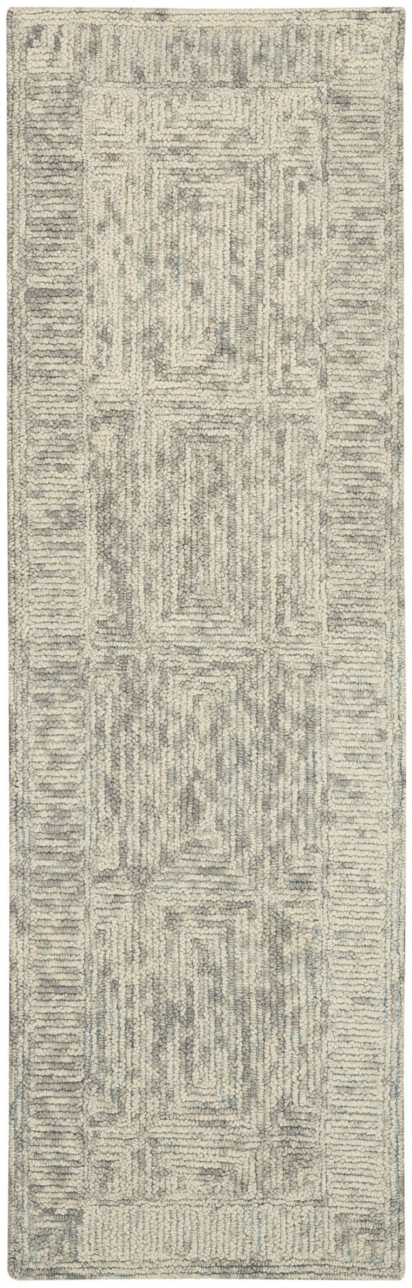 HomeRoots 8' Ivory and Gray Wool Runner Rug - Soft, Durable, and Stylish Geometric Design for Modern Spaces 553503