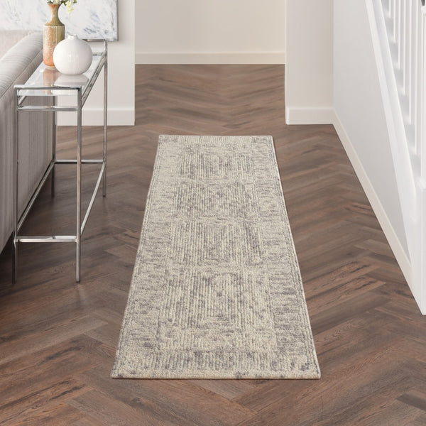 Homeroots 8' Ivory And Gray Wool Geometric Runner Rug - Modern Design For Hallways, Laundry Rooms & More!  Wool 553503