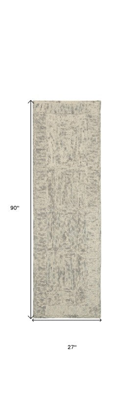 Homeroots 8' Ivory And Gray Wool Geometric Runner Rug - Modern Design For Hallways, Laundry Rooms & More!  Wool 553503