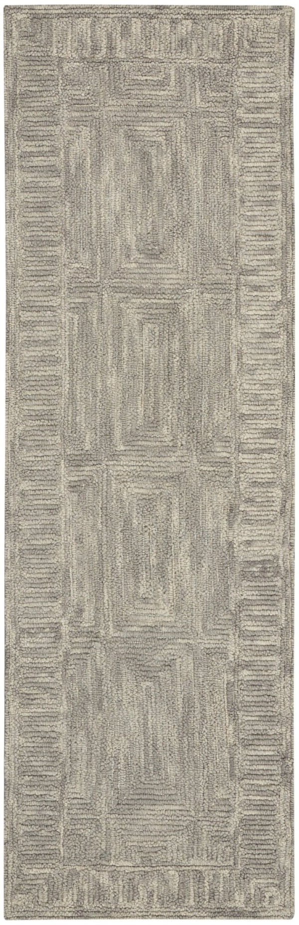 HomeRoots 8' Gray Wool Geometric Runner Rug - Soft, Durable, Modern Design Perfect for Hallways & Narrow Spaces! 553504