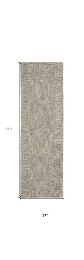 Homeroots 8' Gray Wool Geometric Runner Rug - Stylish, Modern Accent For Hallways, Kitchens, And Laundry Rooms  Wool 553504