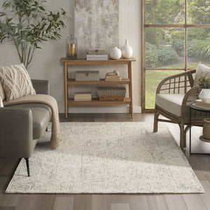 HomeRoots 8' Wool Area Rug in Ivory and Gray - Modern Geometric Design for Stylish Living Spaces & Comfort 5' X 7' 553505